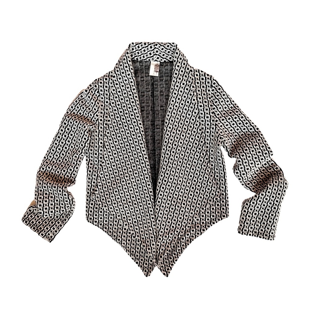 Black & White Geometric Print Dressy Open Blazer